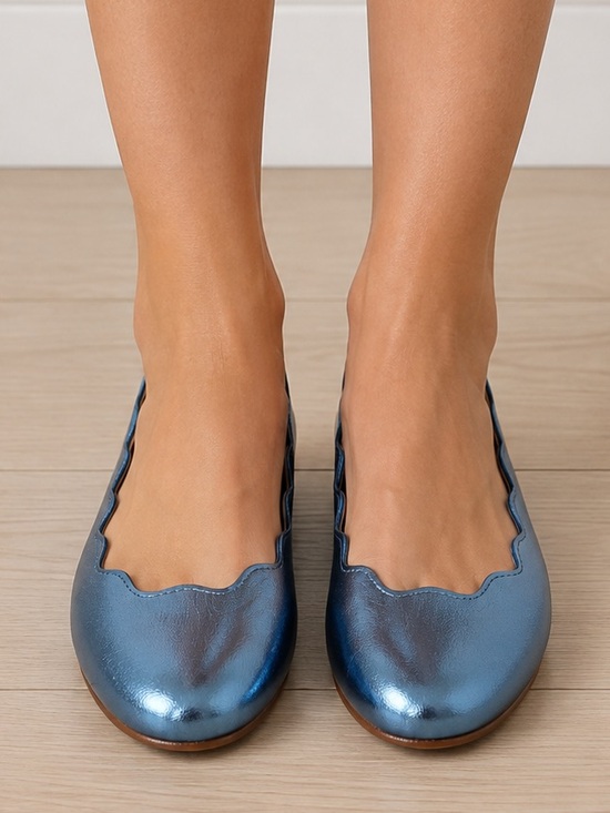 FSNY Shoes - French Sole FS/NY Jigsaw Metallic Blue Leather Scalloped Ballet Flats
